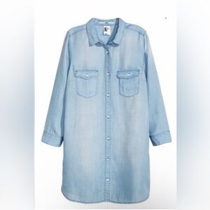 Long light blue denim shirt/dress button down.Long sleeves-24”.PTP 22”.Size XL